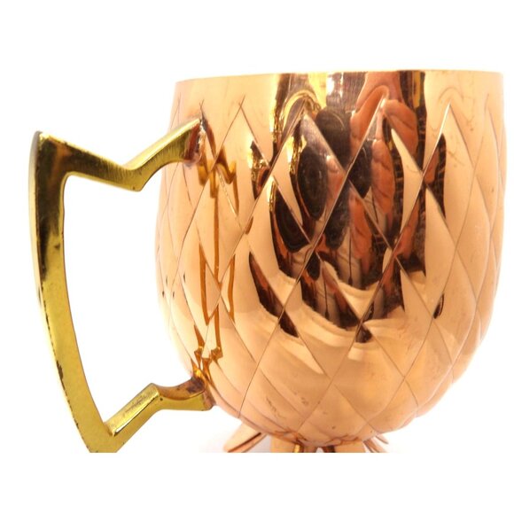 Beer Mug footed Hammered Stainless Steel Copper Colored with Brass Handle NEW - Picture 4 of 5